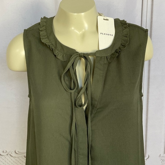 PLEIONE Olive Green Gauze Sleeveless Peplum Blouse Women’s XS Anthropologie - Picture 2 of 6